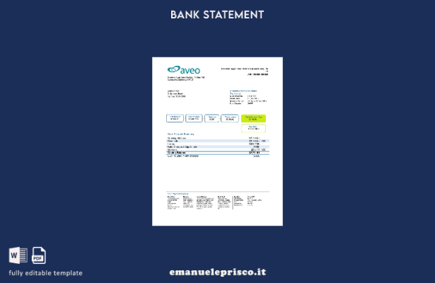 modello di pagina di estratto conto bancario Aveo Australia in stile verificato